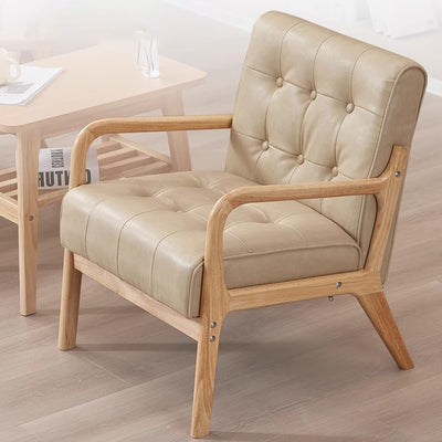 Contemporary Scandinavian Oil Wax Leather Solid Wood Rectangular Rounded Sofa 1/2/3-Seater For Living Room