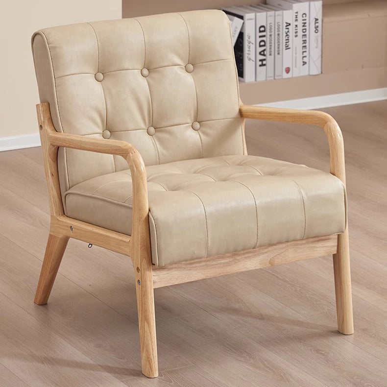 Contemporary Scandinavian Oil Wax Leather Solid Wood Rectangular Rounded Sofa 1/2/3-Seater For Living Room