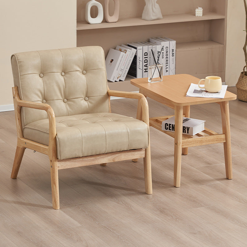 Contemporary Scandinavian Oil Wax Leather Solid Wood Rectangular Rounded Sofa 1/2/3-Seater For Living Room