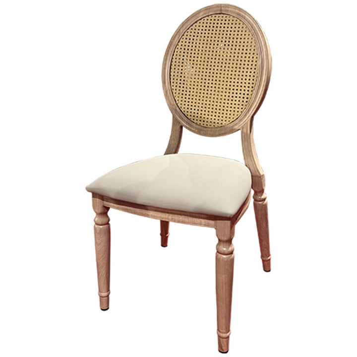 Chaise de salle à manger ovale trapézoïdale rembourrée en rotin vintage traditionnel et bois massif avec dossier pour salle à manger 