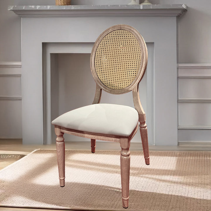 Chaise de salle à manger ovale trapézoïdale rembourrée en rotin vintage traditionnel et bois massif avec dossier pour salle à manger 