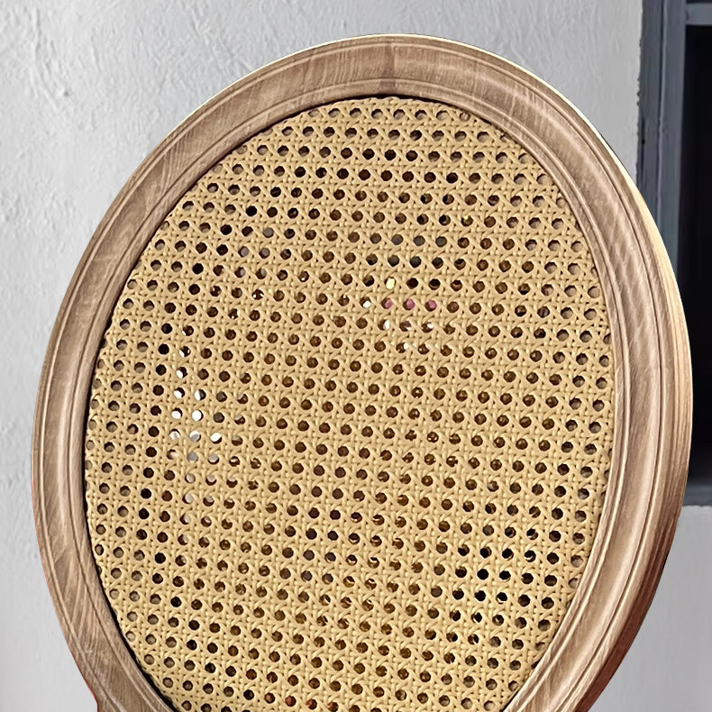 Chaise de salle à manger ovale trapézoïdale rembourrée en rotin vintage traditionnel et bois massif avec dossier pour salle à manger 