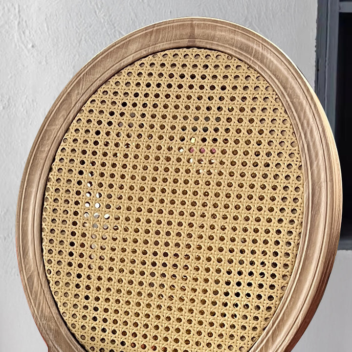 Chaise de salle à manger ovale trapézoïdale rembourrée en rotin vintage traditionnel et bois massif avec dossier pour salle à manger 