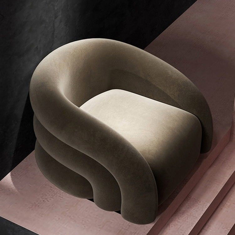 Chaise de salon semi-circulaire moderne de luxe en acier au carbone et bois massif, velours mat, avec dossier, pour salon 