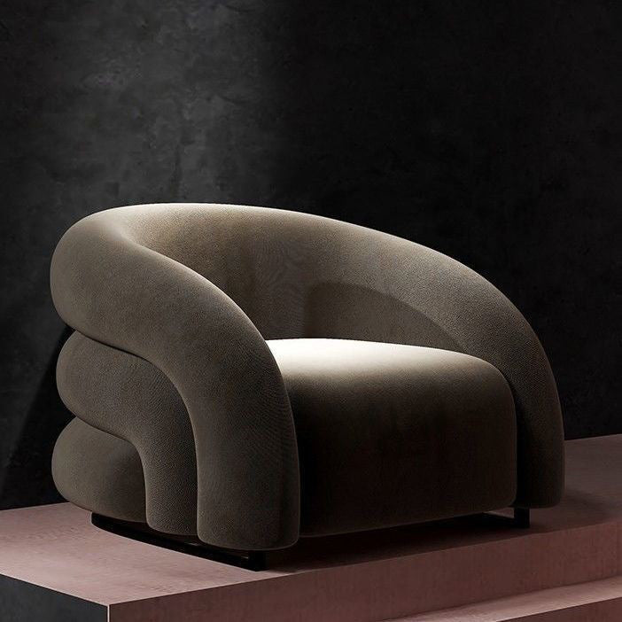 Modern Luxury Carbon Steel Solid Wood Matte Velvet Semi-Circular Lounge Chair With Backrest For Living Room