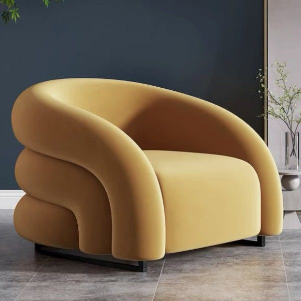 Chaise de salon semi-circulaire moderne de luxe en acier au carbone et bois massif, velours mat, avec dossier, pour salon 