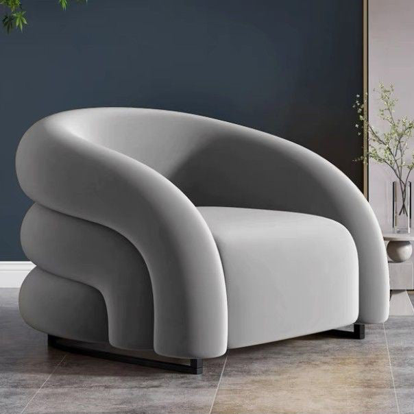 Chaise de salon semi-circulaire moderne de luxe en acier au carbone et bois massif, velours mat, avec dossier, pour salon 
