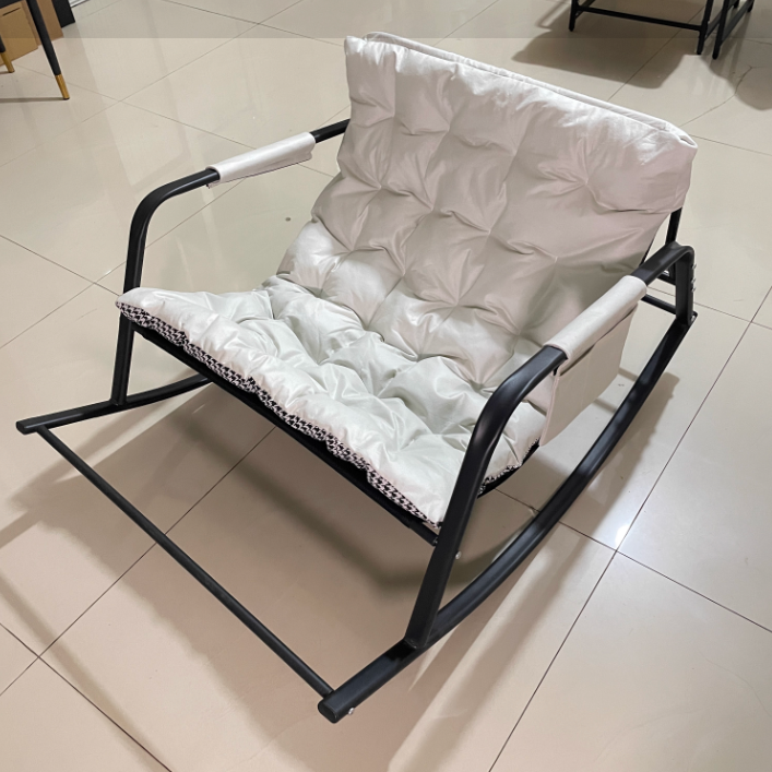 Contemporary Creative Tech Fabric Carbon Steel S-Shaped Rocking Accent Chair With Backrest & Armrests For Living Room