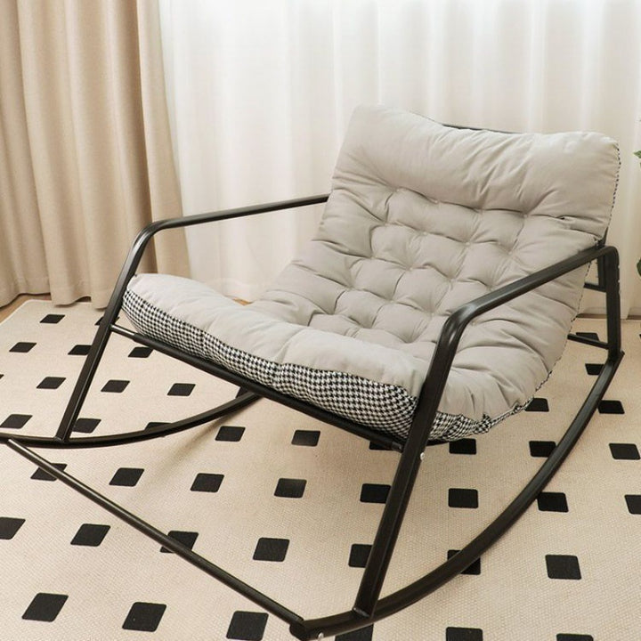 Fauteuil d’accent oscillant en forme de S, en tissu technique contemporain et acier au carbone, avec dossier et accoudoirs, pour salon 