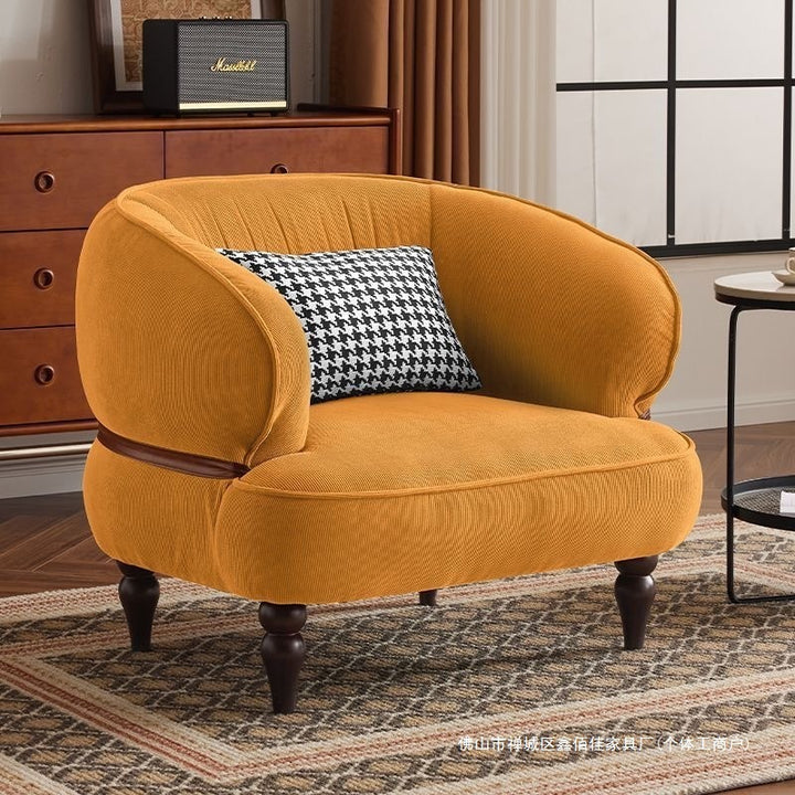 Silla de salón semicerrada curvada de madera maciza con cuero encerado al aceite vintage tradicional, con respaldo y reposabrazos para sala de estar 