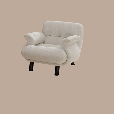Traditional French Sherpa Fleece Snow Velvet Solid Wood S-Shaped Square Accent Chair With Backrest & Armrests For Living Room