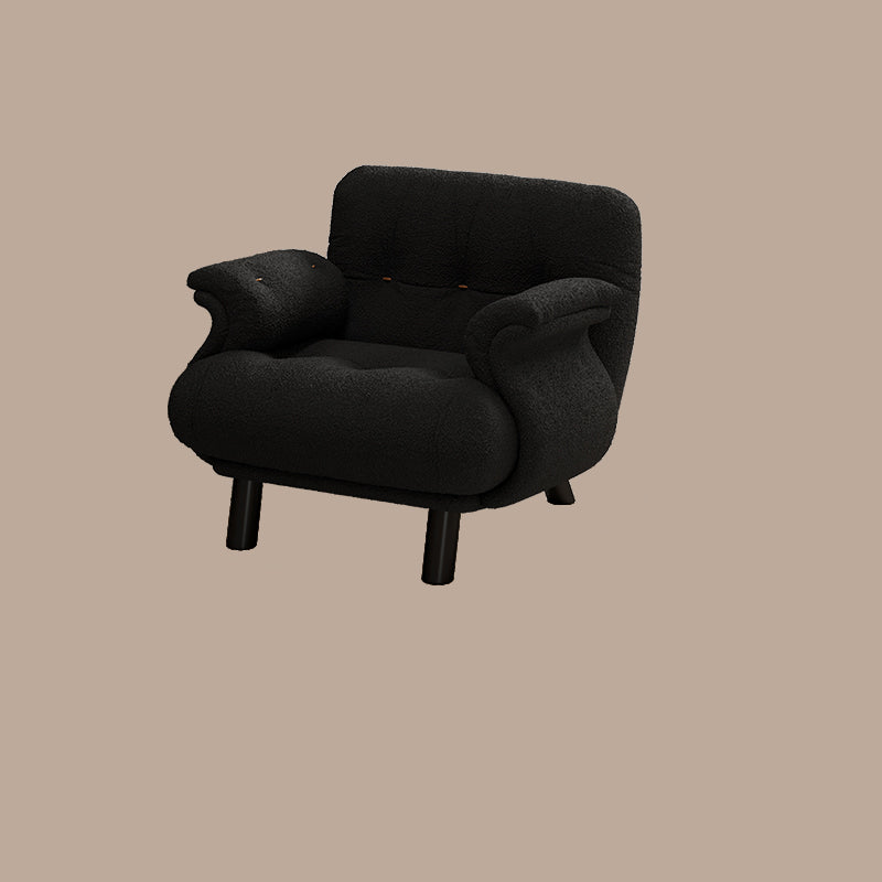 Traditional French Sherpa Fleece Snow Velvet Solid Wood S-Shaped Square Accent Chair With Backrest & Armrests For Living Room