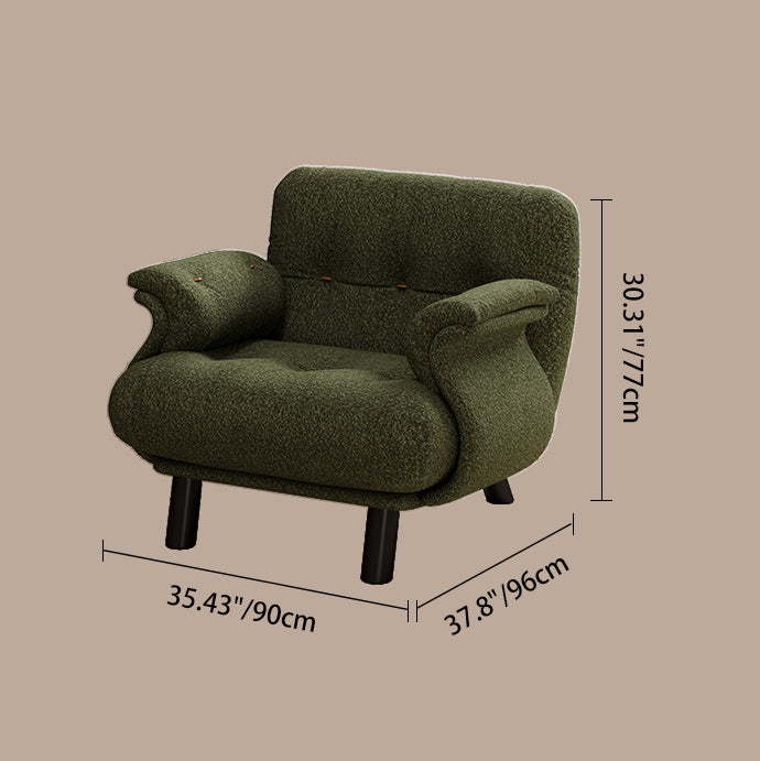 Traditional French Sherpa Fleece Snow Velvet Solid Wood S-Shaped Square Accent Chair With Backrest & Armrests For Living Room