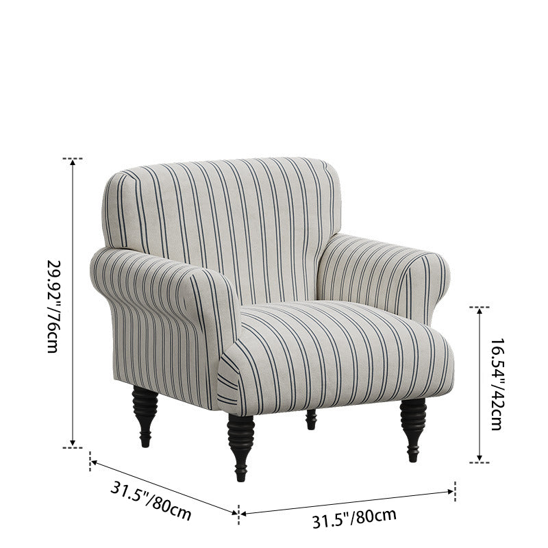 Traditional French Fabric Solid Wood Rounded Square Curved Accent Chair With Backrest & Armrests For Living Room