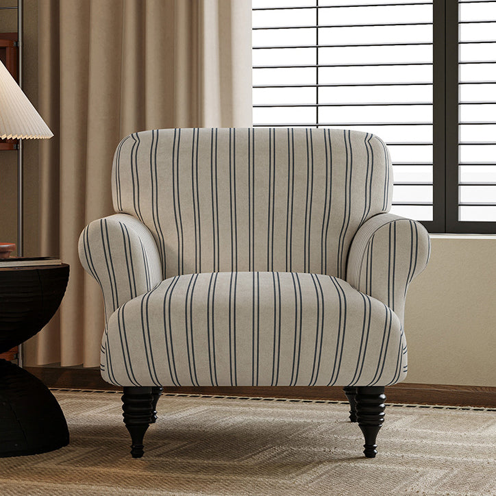 Traditional French Fabric Solid Wood Rounded Square Curved Accent Chair With Backrest & Armrests For Living Room