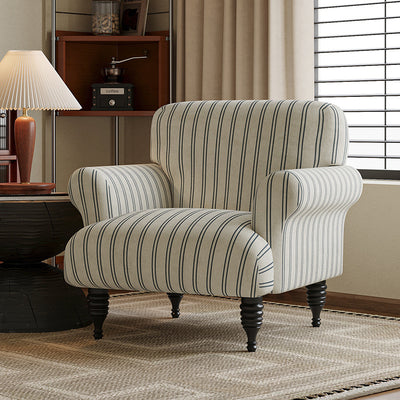 Traditional French Fabric Solid Wood Rounded Square Curved Accent Chair With Backrest & Armrests For Living Room