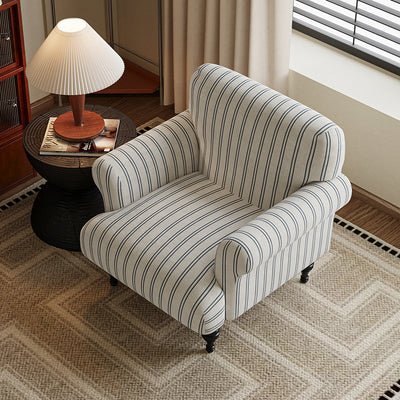 Traditional French Fabric Solid Wood Rounded Square Curved Accent Chair With Backrest & Armrests For Living Room