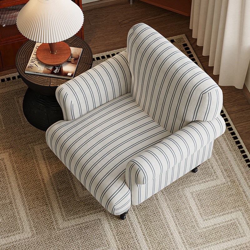 Traditional French Fabric Solid Wood Rounded Square Curved Accent Chair With Backrest & Armrests For Living Room