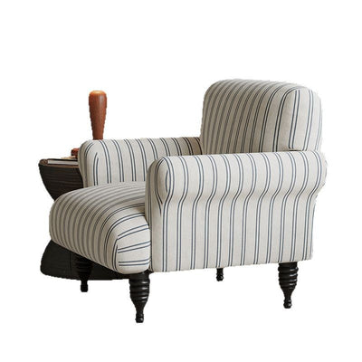 Traditional French Fabric Solid Wood Rounded Square Curved Accent Chair With Backrest & Armrests For Living Room