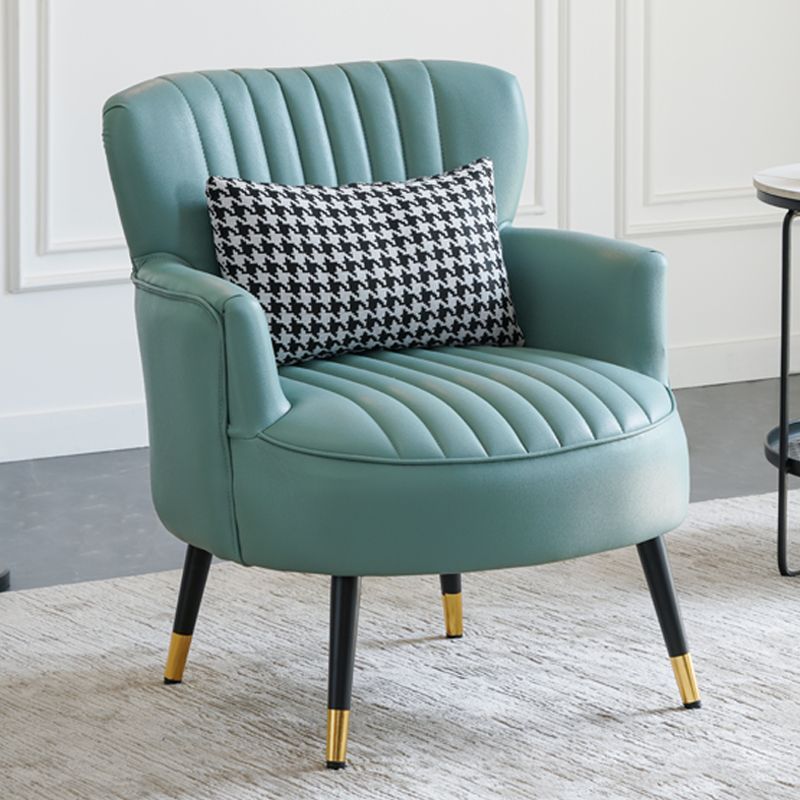 Contemporary Scandinavian Microfiber Leather Metal Round Square Accent Chair With Backrest &amp; Armrests For Living Room