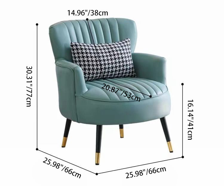 Contemporary Scandinavian Microfiber Leather Metal Round Square Accent Chair With Backrest &amp; Armrests For Living Room