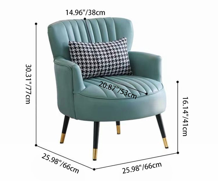 Chaise d'accent contemporaine scandinave en similicuir microfibre avec structure métallique, ronde et carrée, avec dossier et accoudoirs pour salon 
