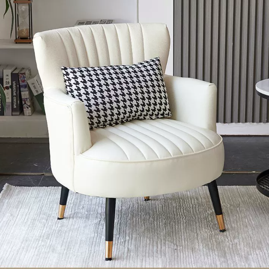 Contemporary Scandinavian Microfiber Leather Metal Round Square Accent Chair With Backrest &amp; Armrests For Living Room