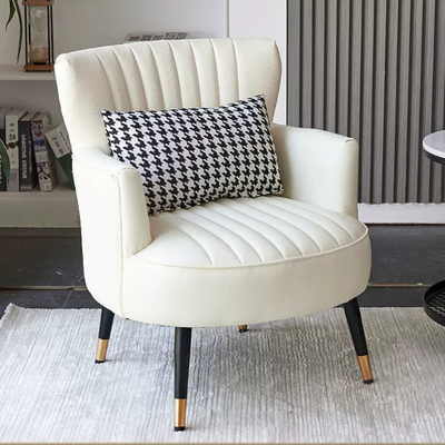 Contemporary Scandinavian Microfiber Leather Metal Round Square Accent Chair With Backrest & Armrests For Living Room