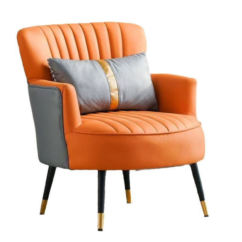 Contemporary Scandinavian Microfiber Leather Metal Round Square Accent Chair With Backrest & Armrests For Living Room