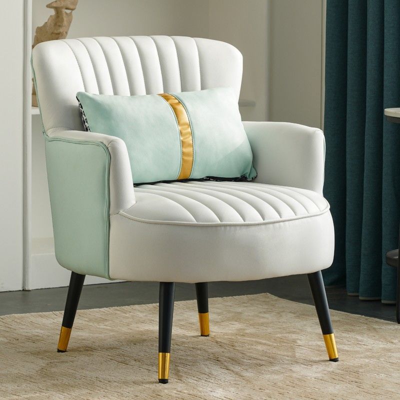 Contemporary Scandinavian Microfiber Leather Metal Round Square Accent Chair With Backrest & Armrests For Living Room