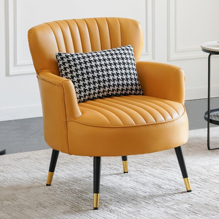 Contemporary Scandinavian Microfiber Leather Metal Round Square Accent Chair With Backrest &amp; Armrests For Living Room