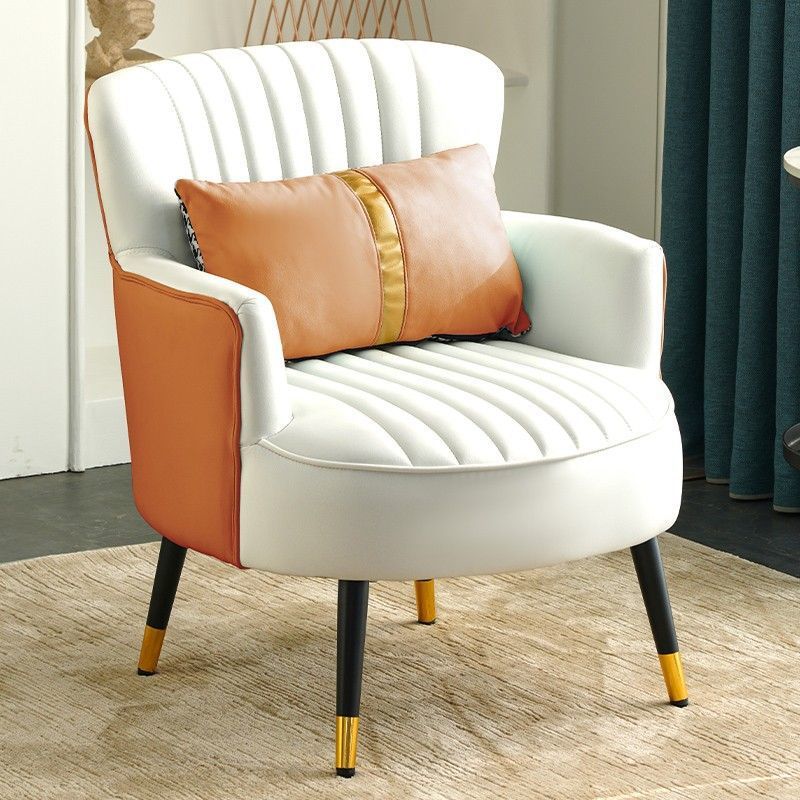 Contemporary Scandinavian Microfiber Leather Metal Round Square Accent Chair With Backrest & Armrests For Living Room