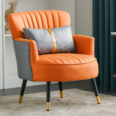 Contemporary Scandinavian Microfiber Leather Metal Round Square Accent Chair With Backrest & Armrests For Living Room