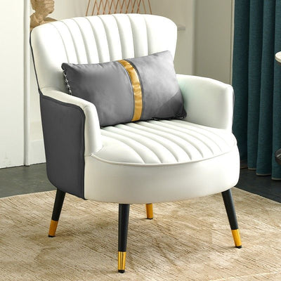 Contemporary Scandinavian Microfiber Leather Metal Round Square Accent Chair With Backrest & Armrests For Living Room