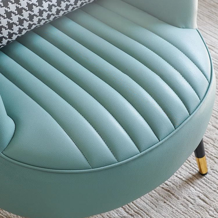 Contemporary Scandinavian Microfiber Leather Metal Round Square Accent Chair With Backrest &amp; Armrests For Living Room