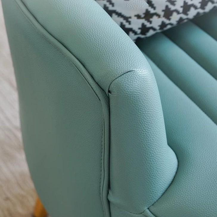 Contemporary Scandinavian Microfiber Leather Metal Round Square Accent Chair With Backrest &amp; Armrests For Living Room