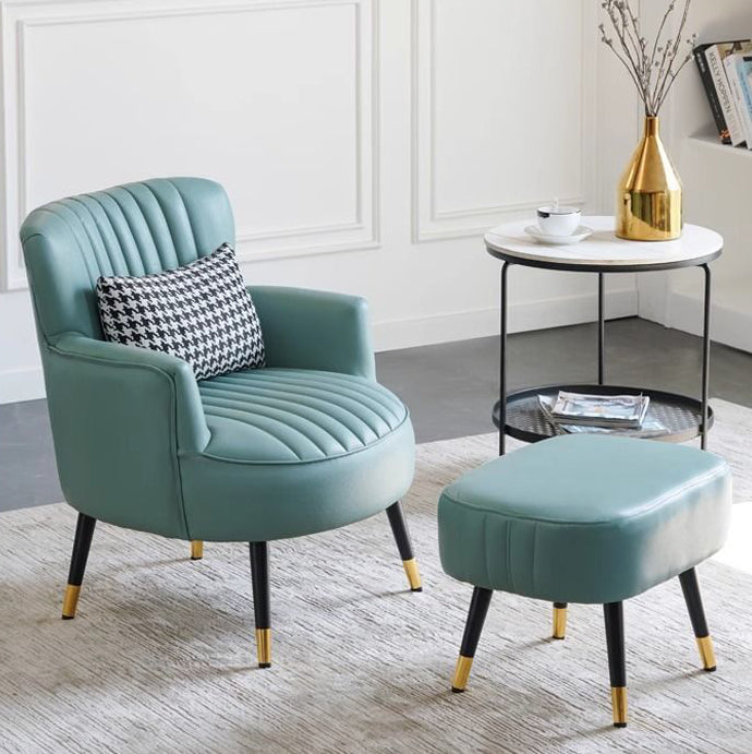 Contemporary Scandinavian Microfiber Leather Metal Round Square Accent Chair With Backrest &amp; Armrests For Living Room