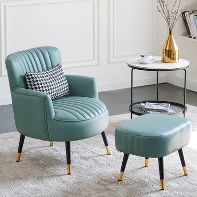 Contemporary Scandinavian Microfiber Leather Metal Round Square Accent Chair With Backrest & Armrests For Living Room