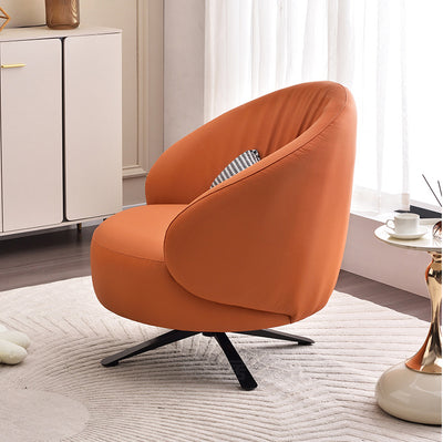 Contemporary Creative Eco-Leather Carbon Steel Curved Round Accent Chair With Backrest & Armrests For Living Room