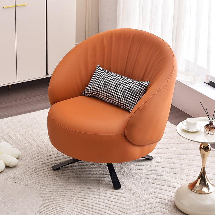 Contemporary Creative Eco-Leather Carbon Steel Curved Round Accent Chair With Backrest & Armrests For Living Room