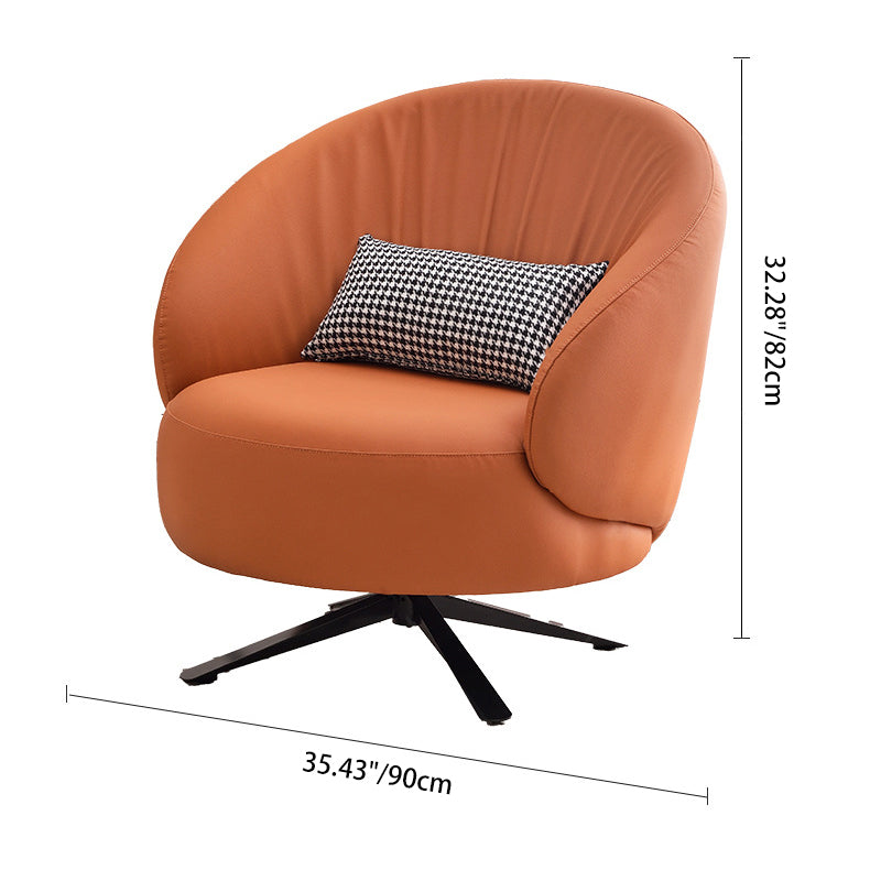 Contemporary Creative Eco-Leather Carbon Steel Curved Round Accent Chair With Backrest & Armrests For Living Room