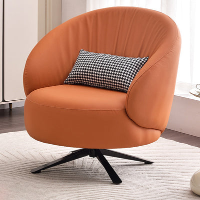 Contemporary Creative Eco-Leather Carbon Steel Curved Round Accent Chair With Backrest & Armrests For Living Room