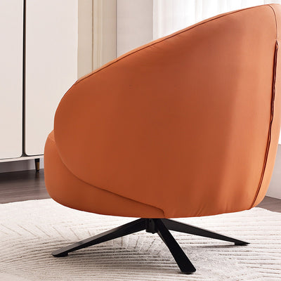Contemporary Creative Eco-Leather Carbon Steel Curved Round Accent Chair With Backrest & Armrests For Living Room