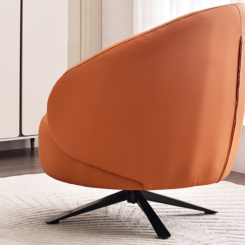 Contemporary Creative Eco-Leather Carbon Steel Curved Round Accent Chair With Backrest & Armrests For Living Room