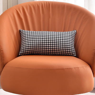 Contemporary Creative Eco-Leather Carbon Steel Curved Round Accent Chair With Backrest & Armrests For Living Room
