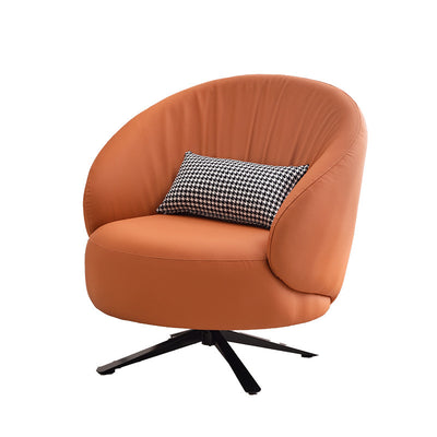 Contemporary Creative Eco-Leather Carbon Steel Curved Round Accent Chair With Backrest & Armrests For Living Room