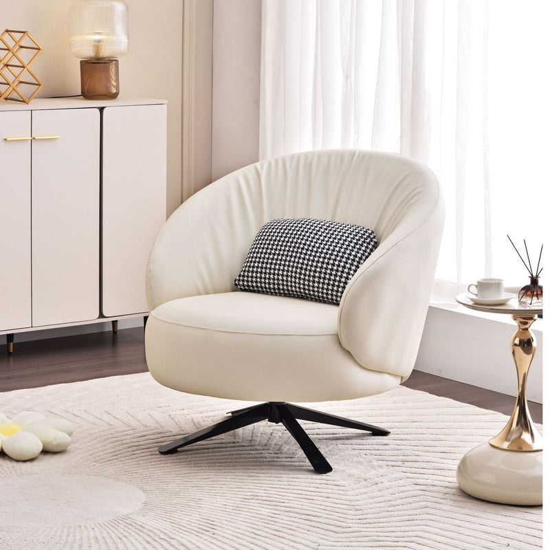 Contemporary Creative Eco-Leather Carbon Steel Curved Round Accent Chair With Backrest & Armrests For Living Room