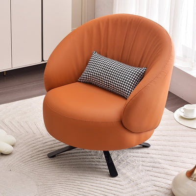 Contemporary Creative Eco-Leather Carbon Steel Curved Round Accent Chair With Backrest & Armrests For Living Room