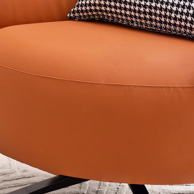 Contemporary Creative Eco-Leather Carbon Steel Curved Round Accent Chair With Backrest & Armrests For Living Room