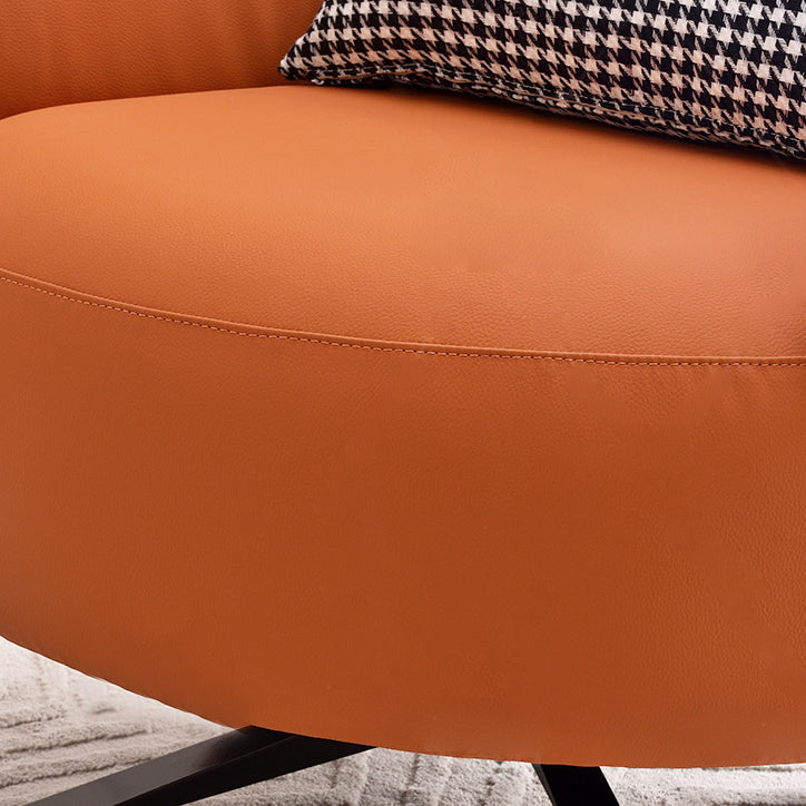 Contemporary Creative Eco-Leather Carbon Steel Curved Round Accent Chair With Backrest & Armrests For Living Room